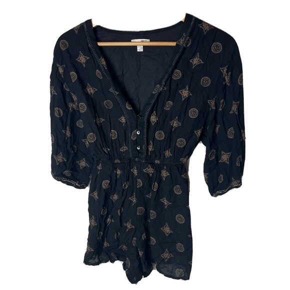 AMUSE Society Boho Romper Black Size Medium Viscose Geometric Pattern - Picture 1 of 6
